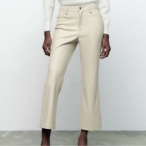 Zara Faux Leather Mini Flare Off-White Pants